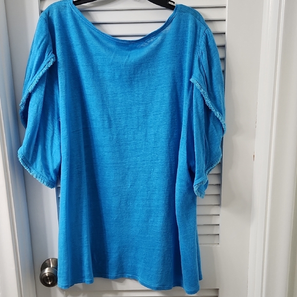 Chico's Bright Aqua Blue Flutter Sleeve Tunic - Picture 6 of 6